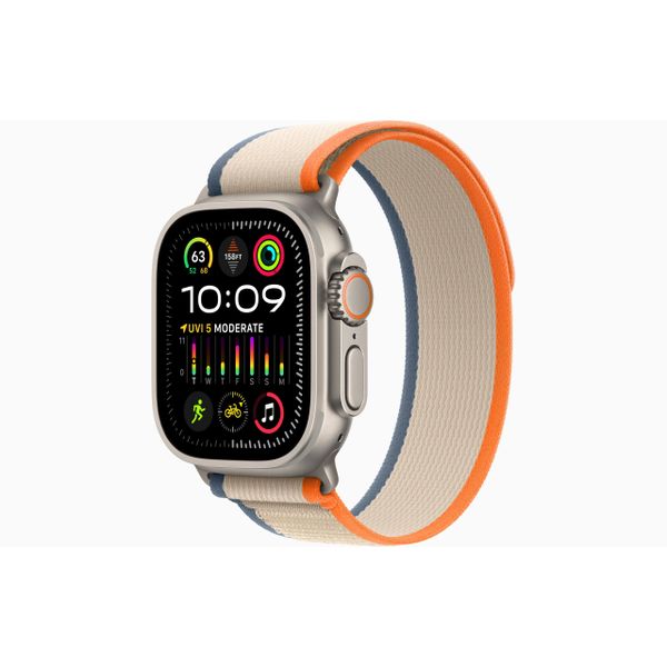 Apple Watch Ultra 2 GPS + Cellular, 49mm Titanium Case with Orange/Beige Trail Loop - S/M 