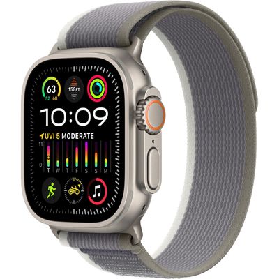 Apple Watch Ultra 2 GPS + Cellular, 49mm Titanium Case with Green/Grey Trail Loop - S/M  Apple