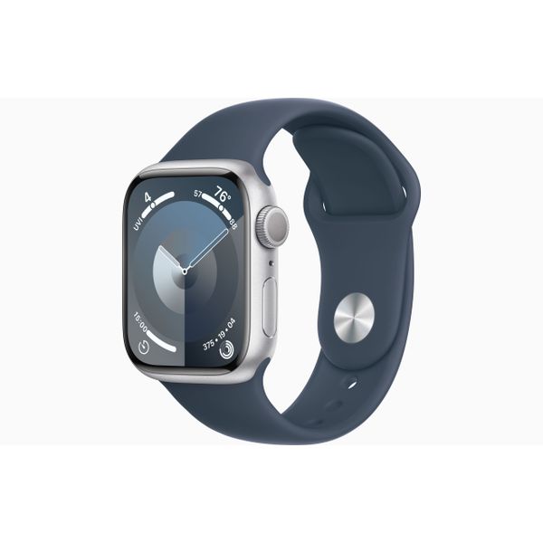 Apple Apple Watch Series 9 GPS 41mm Silver Aluminium Case with Storm Blue Sport Band - S/M