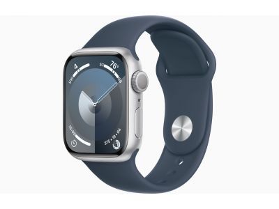 Apple Watch Series 9 GPS 45mm Silver Aluminium Case with Storm Blue Sport Band - M/L