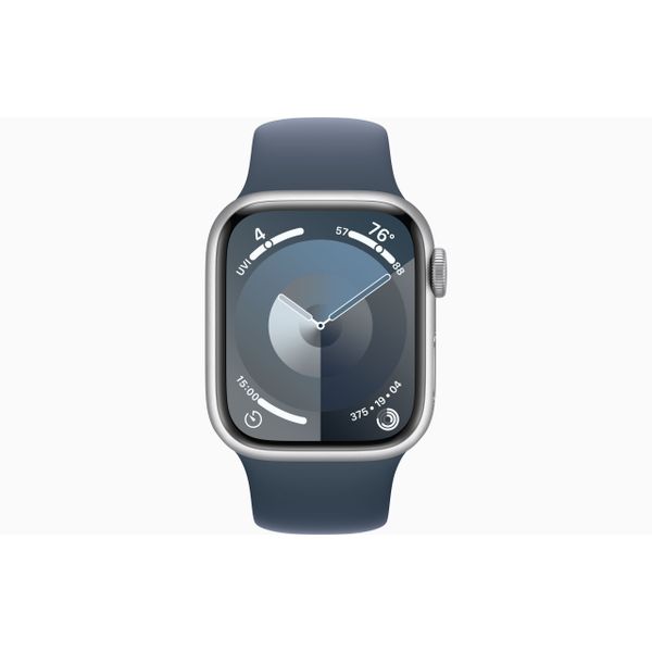 Apple Apple Watch Series 9 GPS 45mm Silver Aluminium Case with Storm Blue Sport Band - M/L