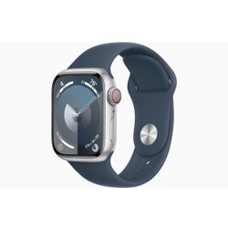 Apple Apple Watch Series 9 GPS + Cellular 41mm Silver Aluminium Case with Storm Blue Sport Band - S/M 