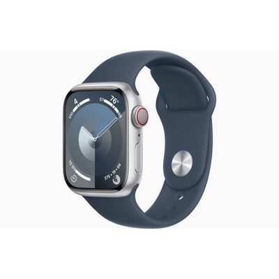 Apple Watch Series 9 GPS + Cellular 41mm Silver Aluminium Case with Storm Blue Sport Band - S/M  Apple