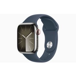 Apple Apple Watch Series 9 GPS + Cellular 41mm Silver Stainless Steel Case with Storm Blue Sport Band - S/M 