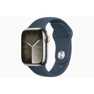 Apple Watch Series 9 GPS + Cellular 41mm Silver Stainless Steel Case with Storm Blue Sport Band - S/M  Apple