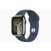 Apple Watch Series 9 GPS + Cellular 41mm Silver Stainless Steel Case with Storm Blue Sport Band - S/M 