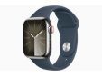 Apple Watch Series 9 GPS + Cellular 41mm Silver Stainless Steel Case with Storm Blue Sport Band - S/M