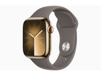 Apple Watch Series 9 GPS + Cellular 41mm Gold Stainless Steel Case with Clay Sport Band - S/M