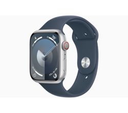 Apple Watch Series 9 GPS + Cellular 45mm Silver Aluminium Case with Storm Blue Sport Band - M/L Apple