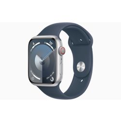 Apple Apple Watch Series 9 GPS + Cellular 45mm Silver Aluminium Case with Storm Blue Sport Band - M/L 