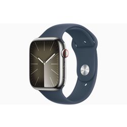 Apple Apple Watch Series 9 GPS + Cellular 45mm Silver Stainless Steel Case with Storm Blue Sport Band - S/M 