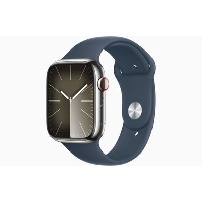 Apple Watch Series 9 GPS + Cellular 45mm Silver Stainless Steel Case with Storm Blue Sport Band - S/M  Apple