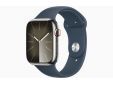 Apple Watch Series 9 GPS + Cellular 45mm Silver Stainless Steel Case with Storm Blue Sport Band - S/M