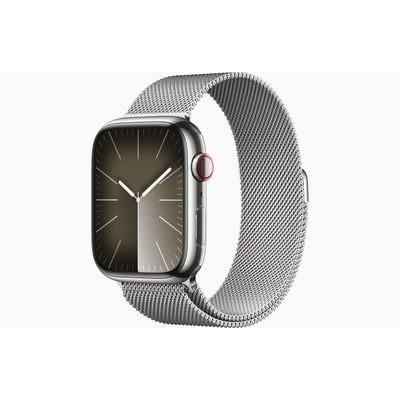 Apple Watch Series 9 GPS + Cellular 45mm Silver Stainless Steel Case with Silver Milanese Loop  Apple