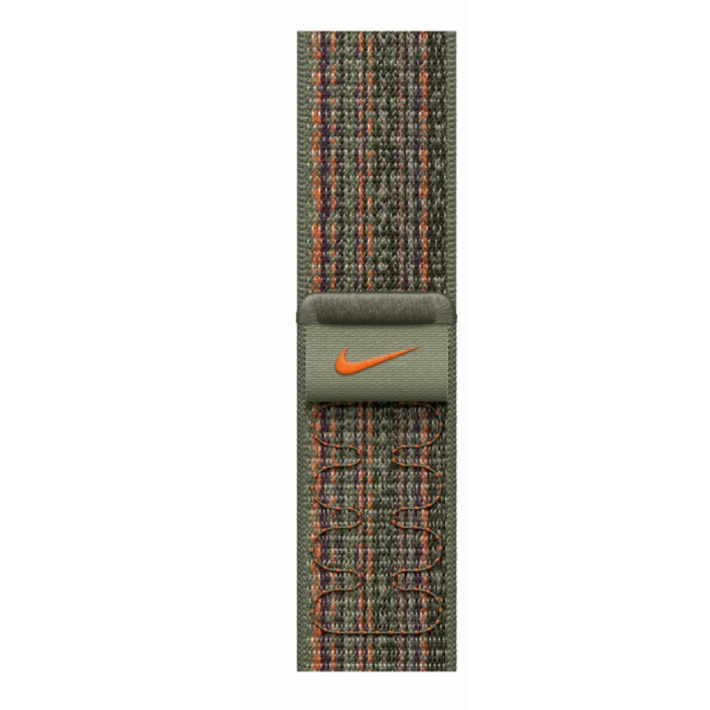 Apple Horlogebandje Geweven sportbandje van Nike Sequoia/oranje (45 mm)