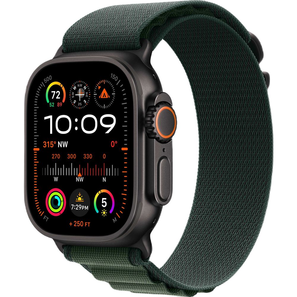 Apple Watch Ultra 2 GPS + Cellular 49mm Black Titanium Case with Dark Green Alpine Loop - Medium 