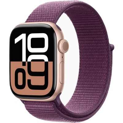 Apple Watch Series 10 GPS + Cellular 42mm Rose Gold Aluminium Case with Plum Sport Loop Apple