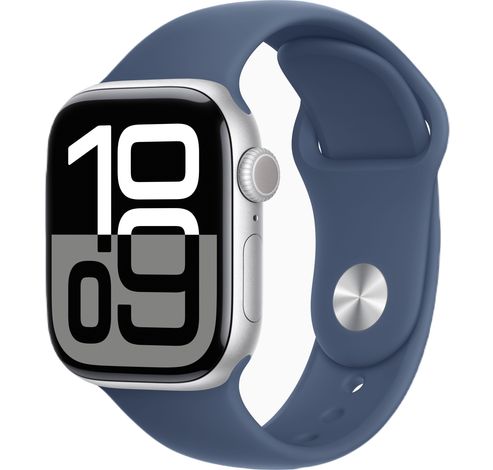 Apple Watch Series 10 GPS + Cellular 42mm Silver Aluminium Case with Denim Sport Band - S/M  Apple