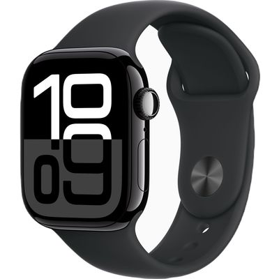 Apple Watch Series 10 GPS + Cellular 42mm Jet Black Aluminium Case with Black Sport Band - S/M Apple