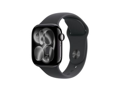 Apple Watch Series 11 GPS + Cellular 42mm Jet Black Aluminium Case with Black Sport Band - M/L