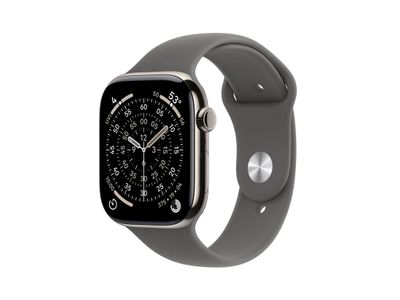 Apple Watch Series 11 GPS + Cellular 42mm Natural Titanium Case with Stone Grey Sport Band - S/M