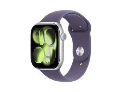 Apple Watch Series 11 GPS + Cellular 46mm Silver Aluminium Case with Purple Fog Sport Band - S/M