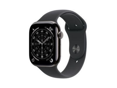 Apple Watch Series 11 GPS + Cellular 46mm Slate Titanium Case with Black Sport Band - S/M