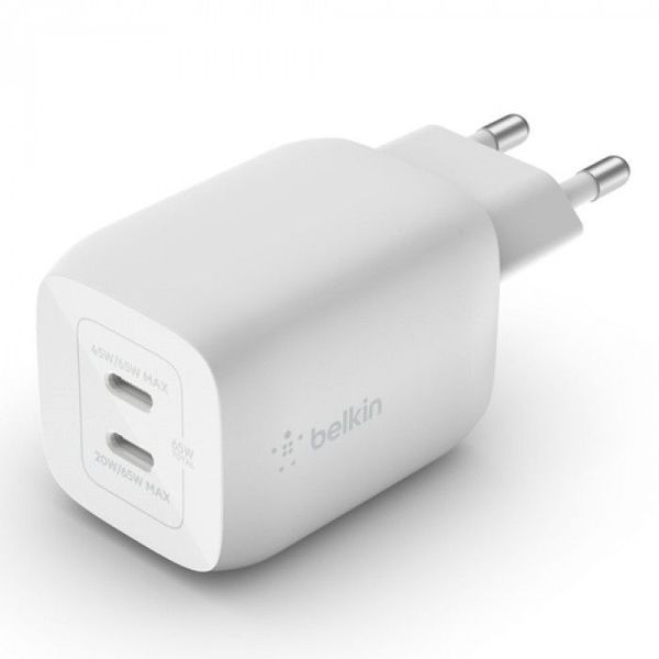 Belkin BOOSTCHARGE PRO 2-poorts USB-C® GaN-wandlader met PPS (65 W) WCH013vfWH