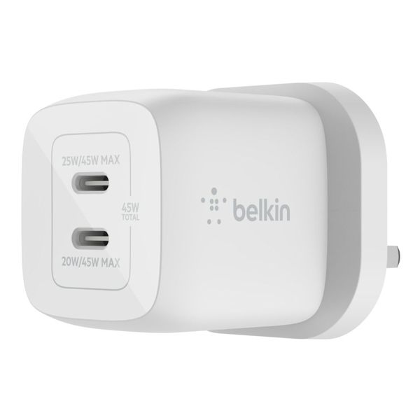 Belkin BOOSTCHARGE PRO 2-poorts USB-C® GaN-wandlader met PPS (45 W) WCH011vfWH