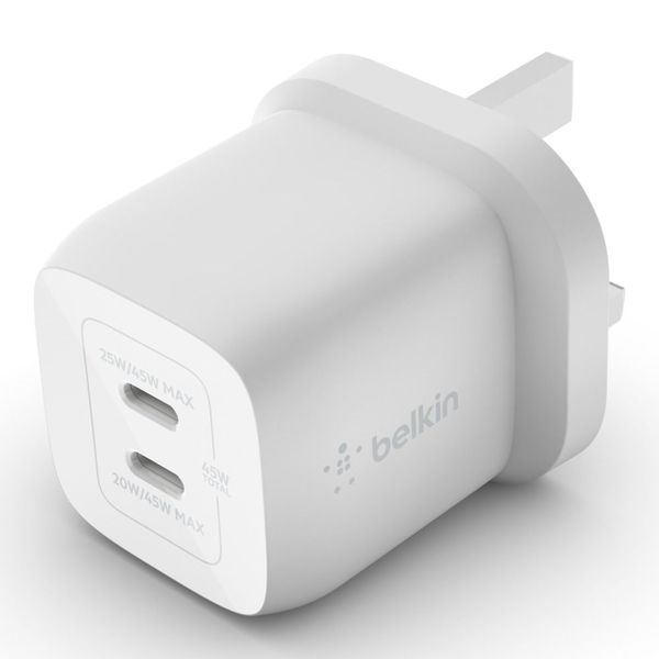 Belkin BOOSTCHARGE PRO 2-poorts USB-C® GaN-wandlader met PPS (45 W) WCH011vfWH