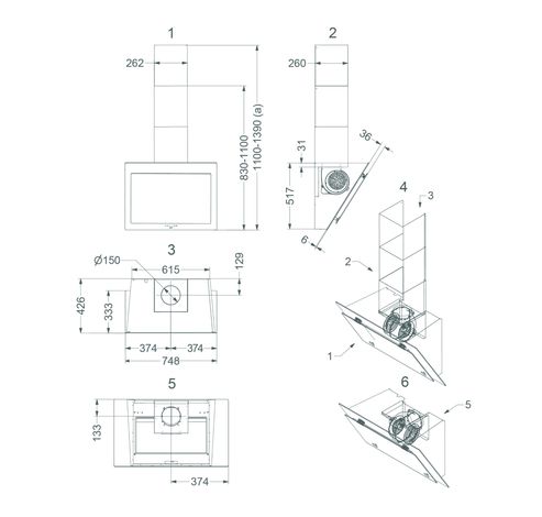 7850 Wandkap Vision 75cm zwart glas  Novy