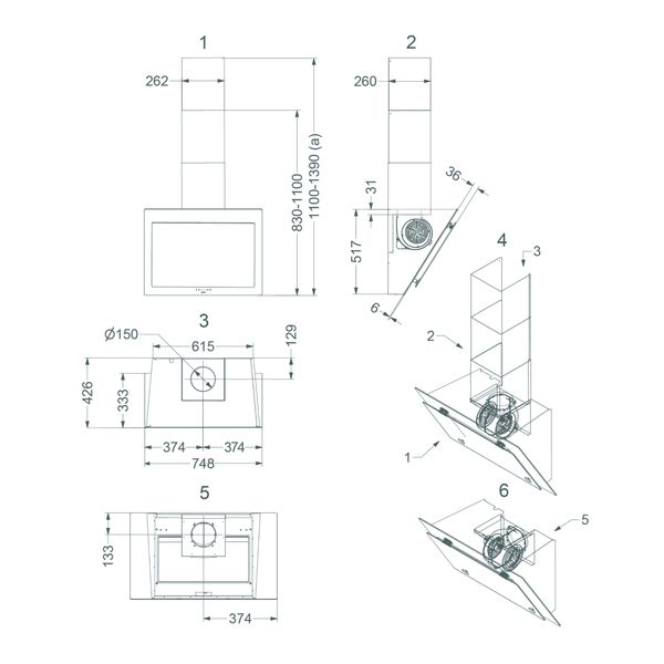 Novy 7850 Wandkap Vision 75cm zwart glas