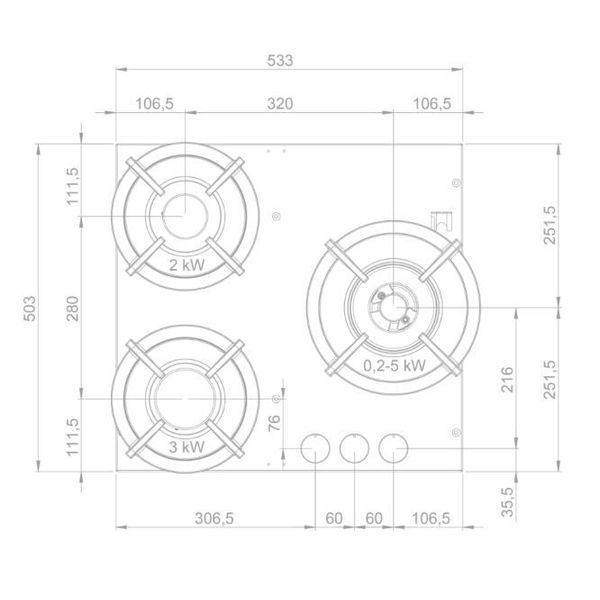 56006 Capital Top zwart 60 cm 3 zones 