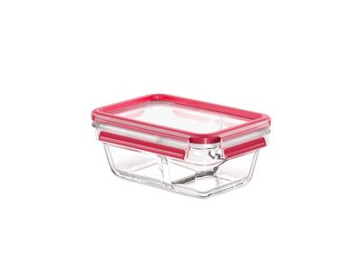 Masterseal bewaardoos glas rechthoekig met tussenschot 0,8L Rood