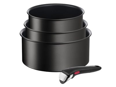 Ingenio Unlimited L7639102 Set van 3 steelpannen 16/18/20cm + afneembare handgreep - Inductie