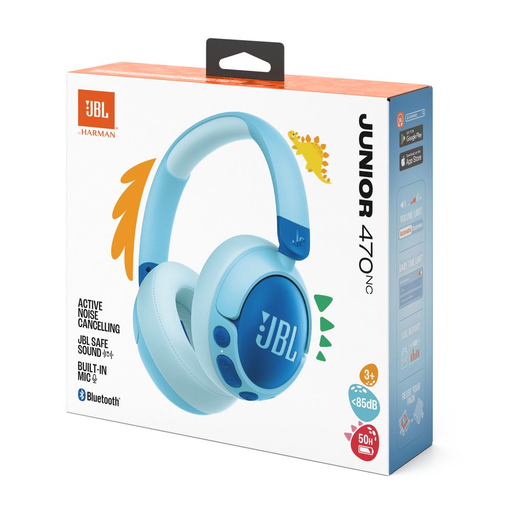 JBL Hoofdtelefoon - oortjes Junior 470 NC Kids wireless over-ear Noise Cancelling headphones Blue