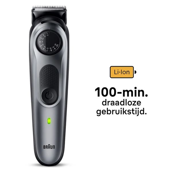 Braun Baardtrimmer 5 BT5440 met precisiewiel, 5 stylingtools, 100 min. gebruikstijd, grijs