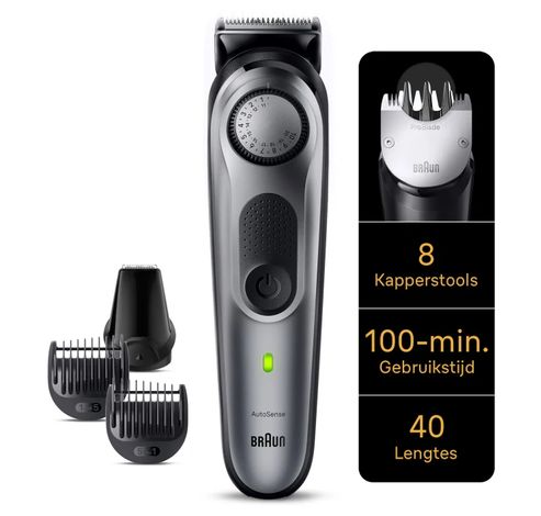 Pro Beard Trimmer 7 BT7420 avec ProBlade, molette de précision, 8 outils de coiffure, 100 min d'autonomie, gris  Braun