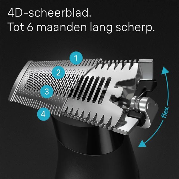 XT5300 hybride trimmer gezicht en lichaam met flexibel 4D-scheerblad, waterbestendig, 6 kammen, etui, oplaadstandaard Braun