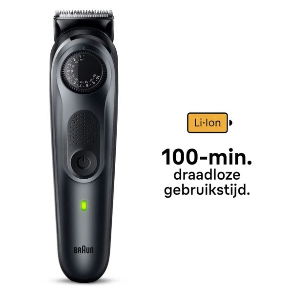 Braun Baardtrimmer 5 BT5450 met precisiewiel, 6 stylingtools, 100 min. gebruikstijd, grijs