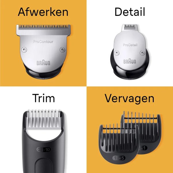 Braun Pro Baardtrimmer 9 BT9420 met ProBlade, ProWheel, vergrendeling, 10 kapperstools, 180 min. gebruikstijd, grijs