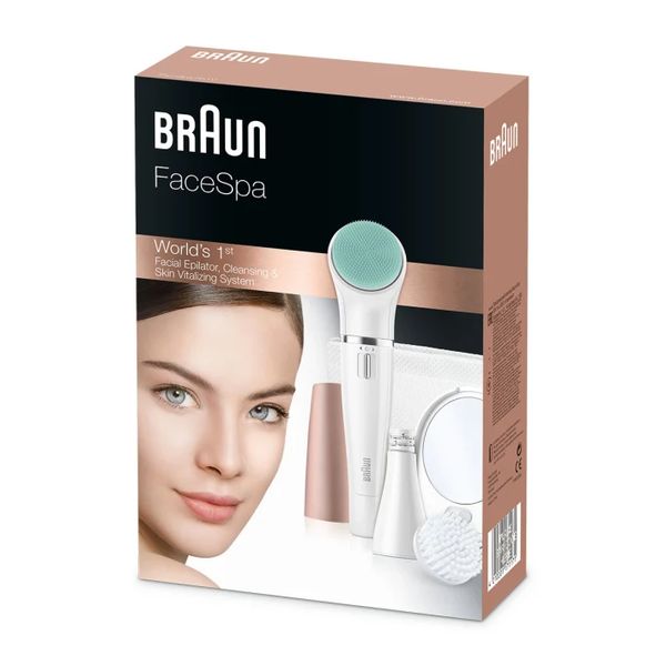 Braun FaceSpa 851V 3-in-1 gezichtsepilatie-, reinigings- en vitaliseringsssysteem met 5 extra's.