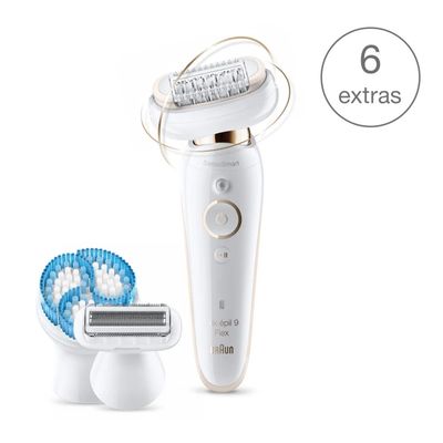 Silk-épil 9 Flex 9010 Wet & Dry epilator met 6 extra's incl. diepgaande exfoliatieborstel voor het lichaam. Braun