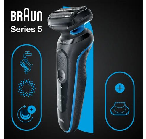 Series 5 51-B1200s Wet & Dry scheerapparaat met 1 opzetstuk, blauw.  Braun