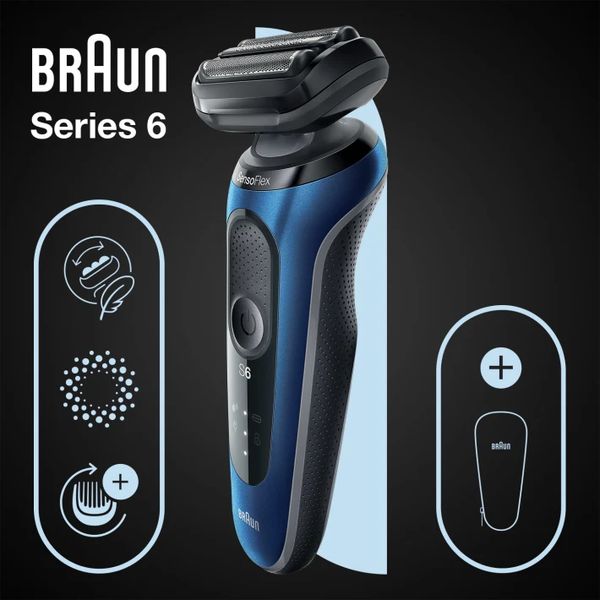 Braun Series 6 61-B1000s Wet & Dry scheerapparaat met reisetui, blauw.