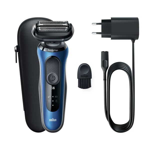 Braun Series 6 61-B1000s Wet & Dry scheerapparaat met reisetui, blauw.