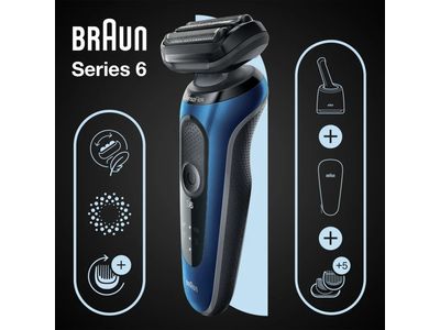 Series 6 61-B7500cc Wet & Dry scheerapparaat met SmartCare Center en 1 opzetstuk, blauw.
