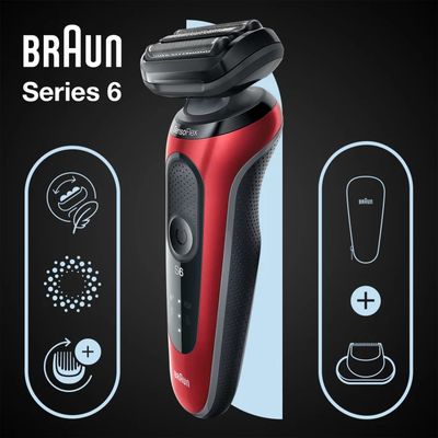 Series 6 61-R1200s Wet & Dry scheerapparaat met reisetui en 1 opzetstuk, rood.  Braun