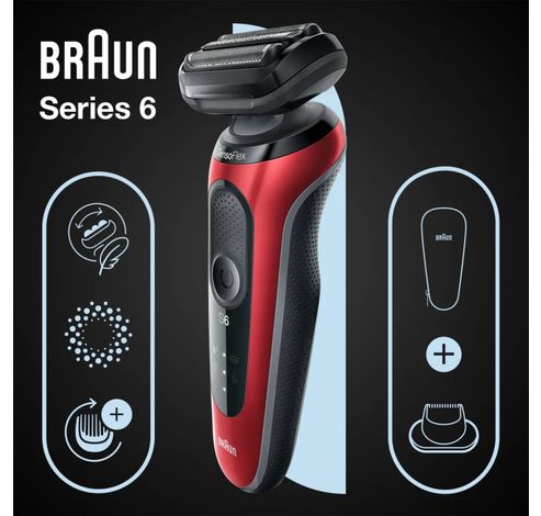 Series 6 61-R1200s Wet & Dry scheerapparaat met reisetui en 1 opzetstuk, rood.  Braun