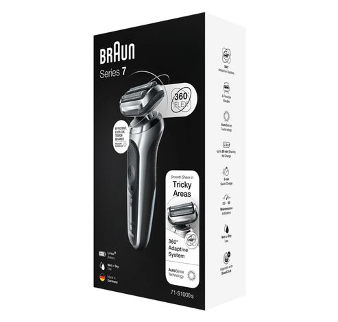 Series 7 71-S1000s Wet & Dry scheerapparaat met reisetui, zilver.  Braun